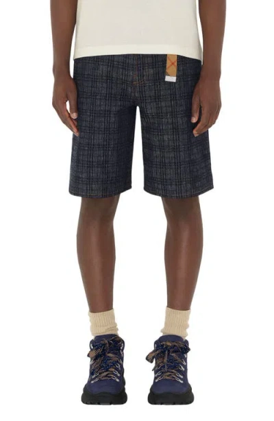 Burberry Check Jacquard Denim Shorts In Grey