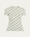 Burberry Womens Check-print Frilled Stretch-cotton T-shirt Breeze Ip Check In Breeze Ip Check