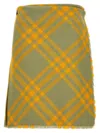 Burberry Fringed Pleated Checked Woven Mini Wrap Skirt