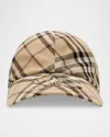 Burberry Women's Check Motif Baseball Cap With Ekd Embroidery In Alabaster Ip Check