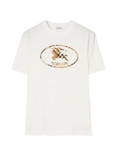 Burberry Men Knight Stamp Print Check T-shirt In White