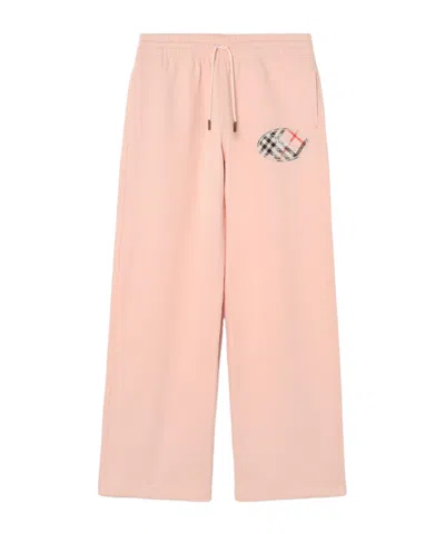 Burberry Check Knight Stamp Cotton Track Pants In Pink