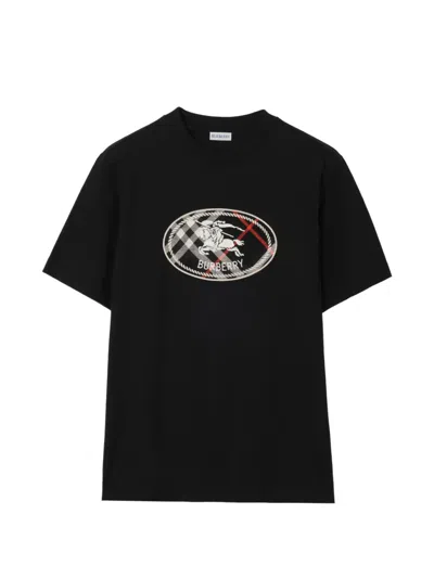 Burberry Check Knight Emblem Graphic Relaxed T Shirt In Black