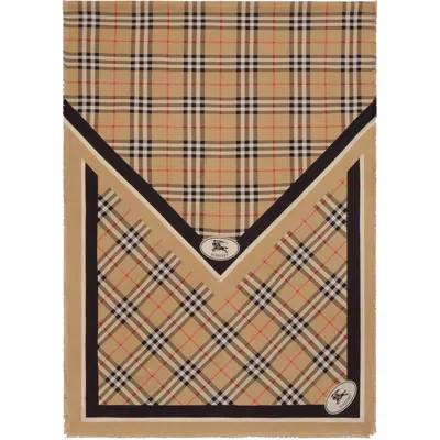 Burberry Check Knight Stamp Silk Scarf In Brown