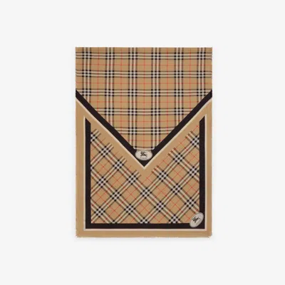 Burberry Check Knight Stamp Silk Scarf In Brown