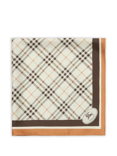 Burberry Check Knight Stamp Silk Scarf In Brown