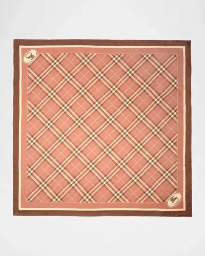 Burberry Check Knight Stamp Silk Scarf In Light Clay