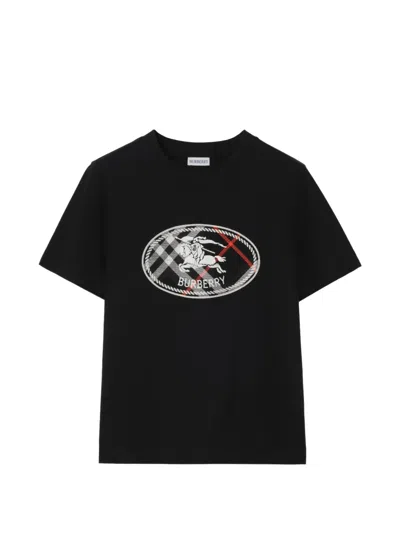 Burberry Check Knight-stamp Cotton T-shirt In Black