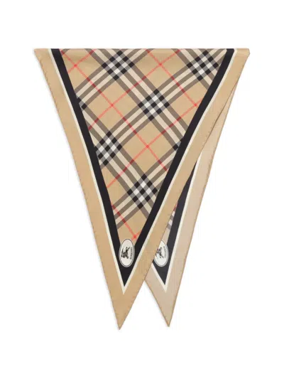 Burberry Silk Foulard Triangular Shape Plaid Pattern In Brown