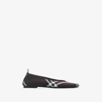 Burberry Check Knit Baby Ballerinas In Brown