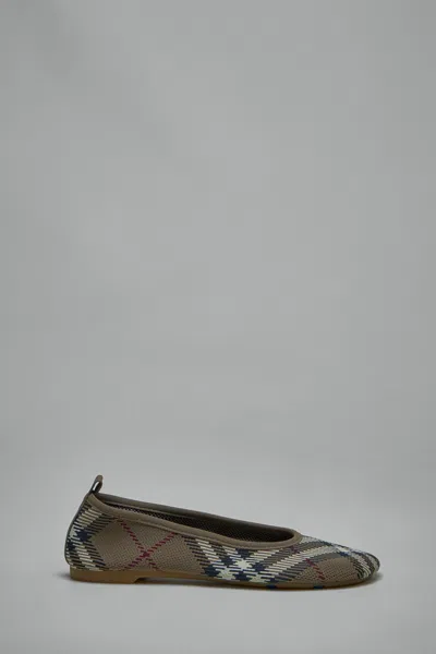 Burberry Check Knit Baby Ballerinas In Sand