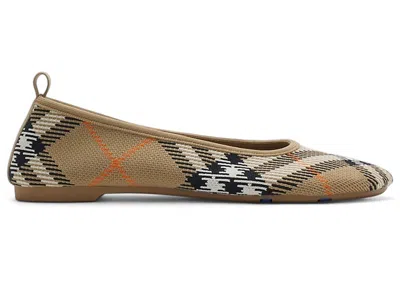 Pre-owned Burberry Check Knit Baby Ballerinas (women's) Sneakers In Sand