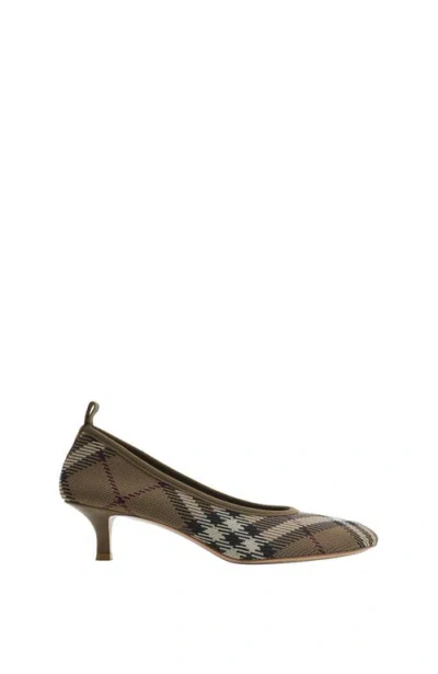 Burberry Check Knit Baby Low Pumps In Dove Grey