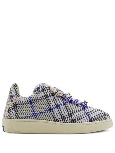 Burberry Box Checked Knitted Sneakers In Blue
