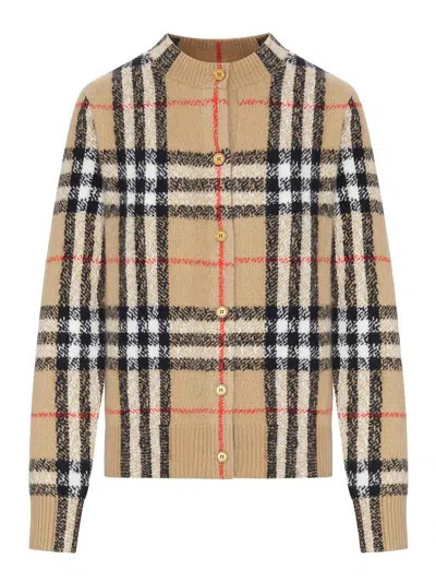 Burberry Check Knit Cardigan With Buttons In Blue