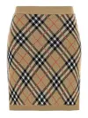 Burberry Beige Checked Miniskirt With Ribbed Finish In Black