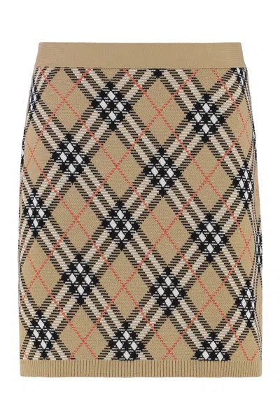 Burberry Check Knit Mini Skirt In Brown