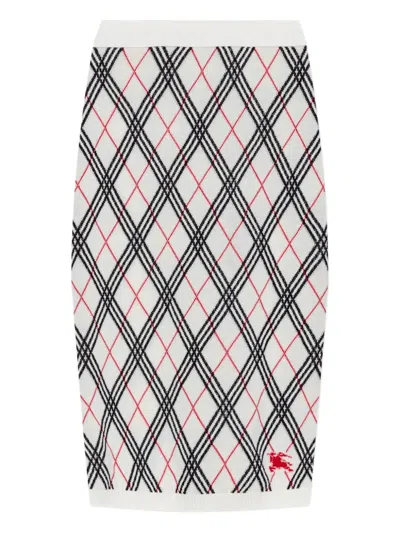 Burberry Check Knit Mini Skirt With Elastic Waist And Embroidered Logo In Multi
