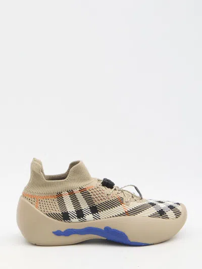 Burberry Beige Check Knit Sneakers