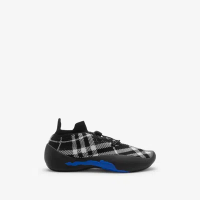 Burberry Black & White Check Knit Neptune Sneakers In Eclipse
