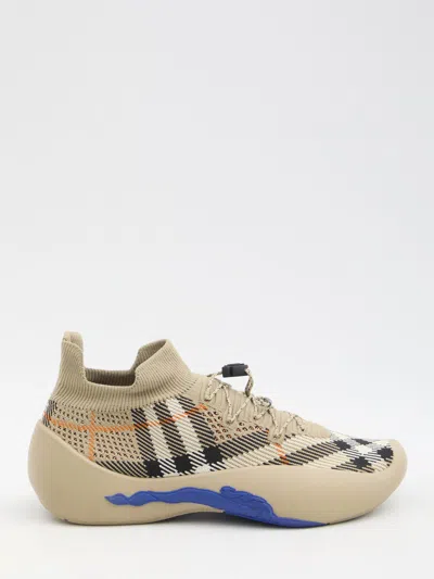 Burberry Check Knit Neptune Sneakers In Beige