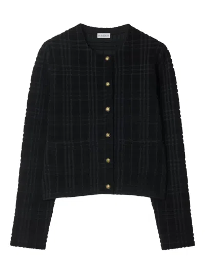 Burberry Check Knitted Cardigan In Black