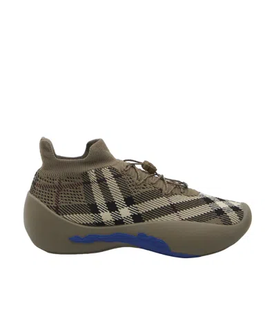 Burberry Men Embroidered Fabric Neptune Slip Ons In Brown