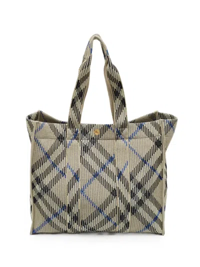 Pre-owned Burberry Check Knitted Tote Bag In Neutral