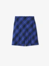 Burberry Check Linen Shorts In Bright Navy