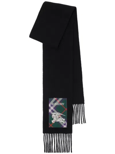 Burberry Check-label Cashmere Scarf In Black