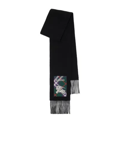 Burberry Check Label Cashmere Scarf In Black