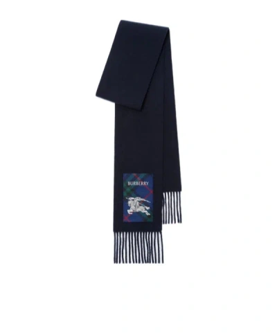 Burberry Check Label Cashmere Scarf In Blue