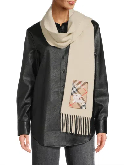 Burberry Check Label Cashmere Scarf In White