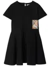 Burberry Check Label Cotton Dress In Black