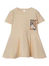 Burberry Check Label Cotton Dress In Neutrals