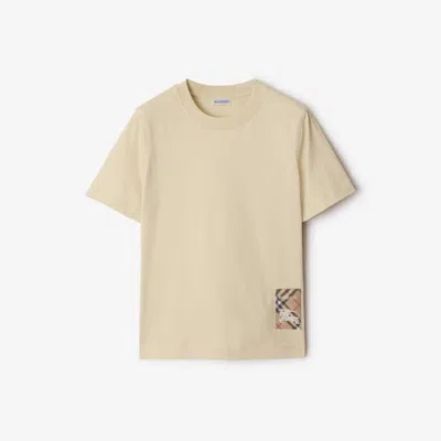 Burberry Cotton T-shirt With Check Applique In Brown