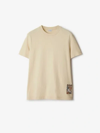 Burberry Check Label Cotton T-shirt In Beige O Tan