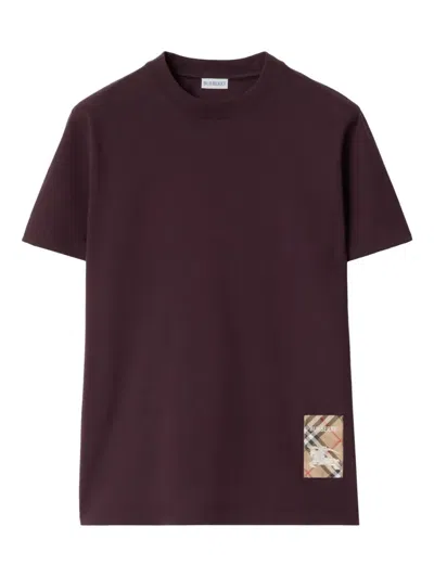 Burberry Check-label Cotton T-shirt In Burgundy
