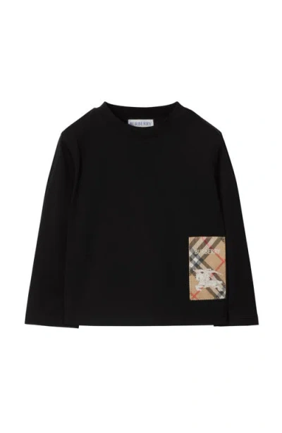 Burberry Babies'  Check Label Cotton Top In Black