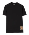 Burberry Men Black T-shirt T-shirt With Logo Patch With Tartan Motif In Cotton Man In Black
