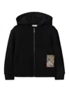 Burberry Check Label Cotton Zip Hoodie In Black