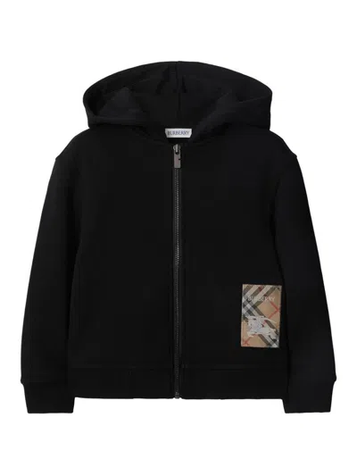 BURBERRY CHECK LABEL COTTON ZIP HOODIE