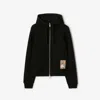 Burberry Check Label Cotton Zip Hoodie In Black