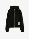 Burberry Check Label Cotton Zip Hoodie In Black