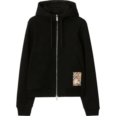 BURBERRY BURBERRY CHECK LABEL COTTON ZIP HOODIE