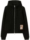 Burberry Check Label Cotton Zip Hoodie In Black
