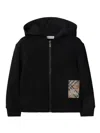 Burberry Check Label Cotton Zip Hoodie In Black