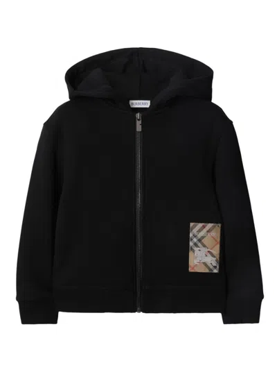 Burberry Kids' Check Label Cotton Zip Hoodie In Black