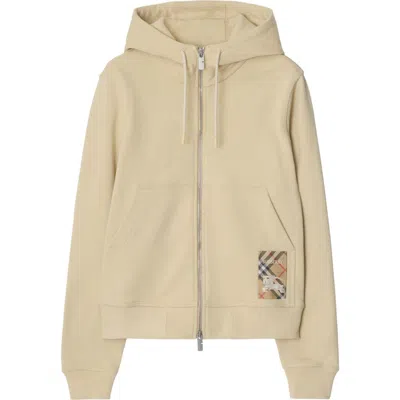 BURBERRY BURBERRY CHECK LABEL COTTON ZIP HOODIE