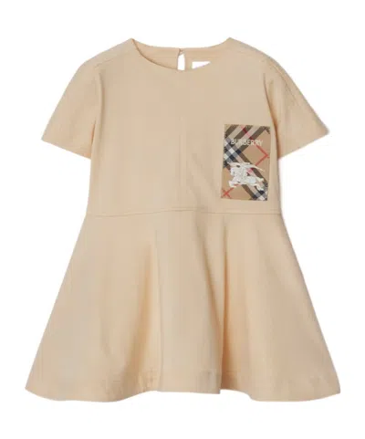 Burberry Check Label Dress In Nude